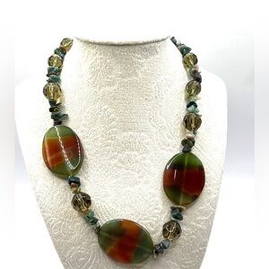 Agate Red & Green Onyx Agate Beaded Necklace Large Statement Big Bold